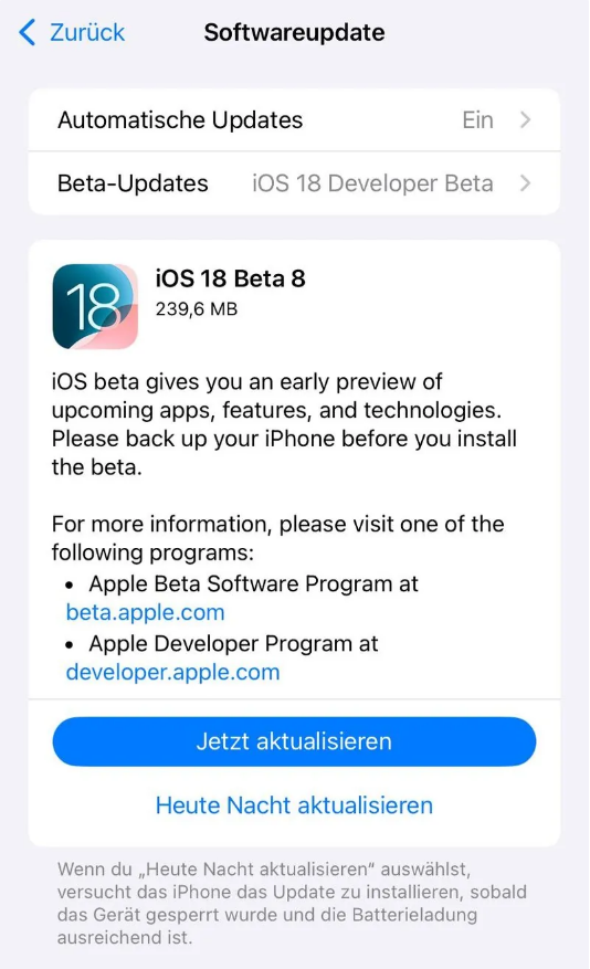 海伦苹果手机维修分享苹果 iOS / iPadOS 18 开发者预览版 Beta 8 发布 